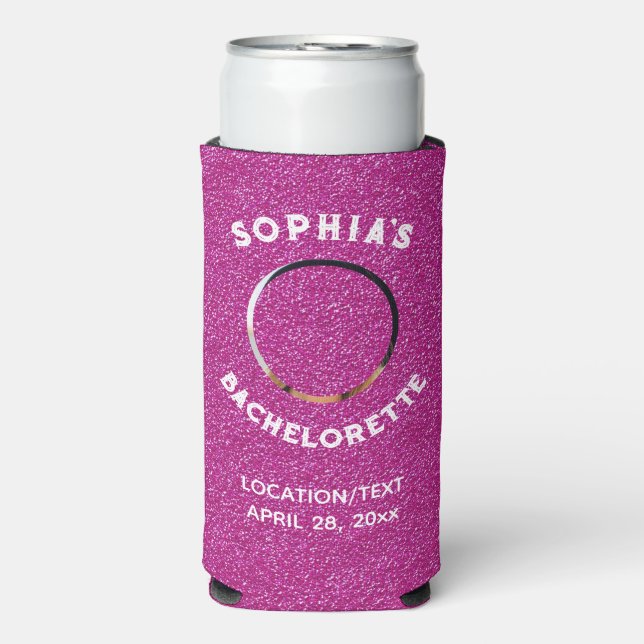 Pink Glitter Bacherolette Party Photo Seltzer Can Cooler (Seltzer Front)