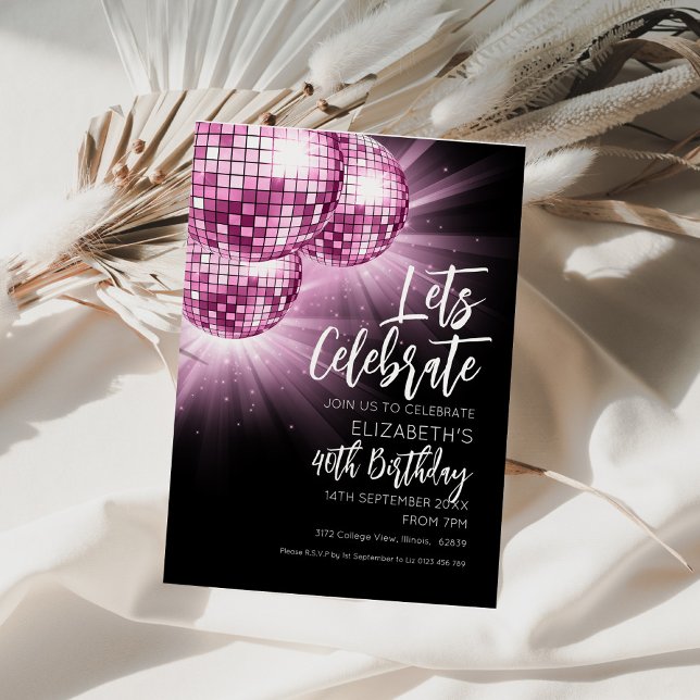 Pink Glitter Ball Party  Invitation (Creator Uploaded)