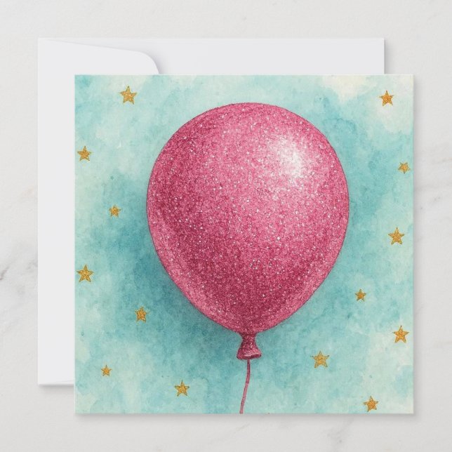 Pink Glitter Balloon Greeting Card. Card (Front)