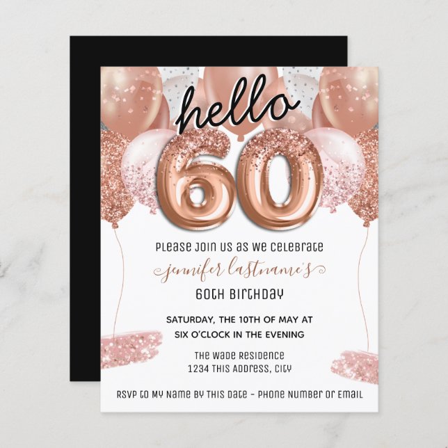 Pink Glitter Balloons 60th Birthday Party (Front/Back)