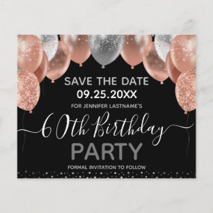 Pink Glitter Balloons 60th Birthday Save the Date