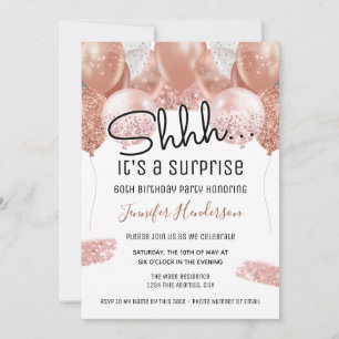 Pink Glitter Balloons 60th Surprise Birthday Party Invitation
