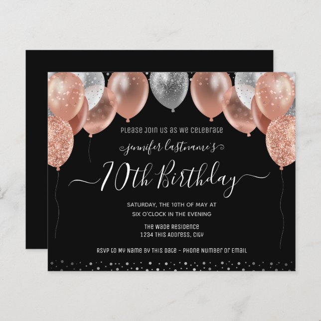 Pink Glitter Balloons 70th Birthday Party (Front/Back)