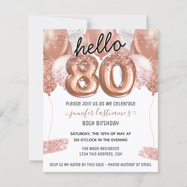 Pink Glitter Balloons 80th Birthday Party (Front)