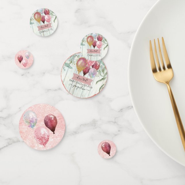 Pink Glitter Balloons Eucalyptus Baby Girl Shower Confetti (Group)