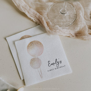 Pink Glitter Balloons Girl First Birthday Party Napkin