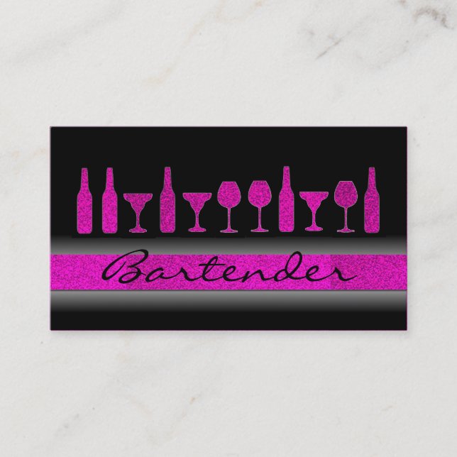 Pink glitter bartender drinks business card (Front)
