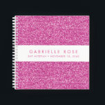 Pink Glitter Bat Mitzvah Autograph Guestbook Notebook<br><div class="desc">Bright Pink Glitter (printed image) with a white stripe on the cover of a personalised autograph book style guest book with space for an optional Hebrew name, or any text you want. A pink sparkly-looking party accessory for a Bat Mitzvah, Sweet 16, Quinceanera or Birthday party, or a sketch book...</div>