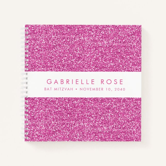 Pink Glitter Bat Mitzvah Autograph Guestbook Notebook (Front)