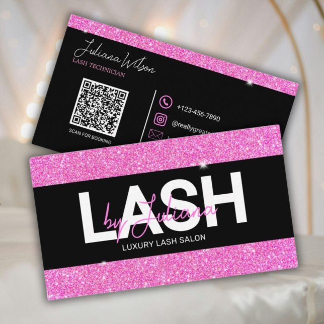 Pink Glitter Beauty Salon Qr Code Business Card (Creator Uploaded)