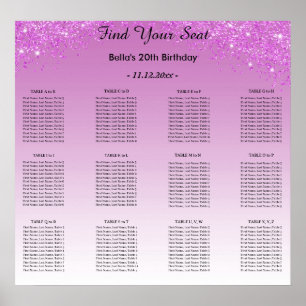 Pink Glitter Birthday Alphabetic Seating Plan Poster
