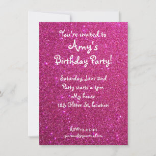 Pink glitter birthday invitation