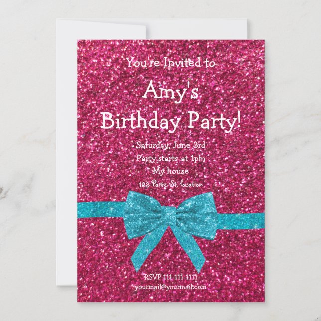 Pink glitter birthday invitation (Front)