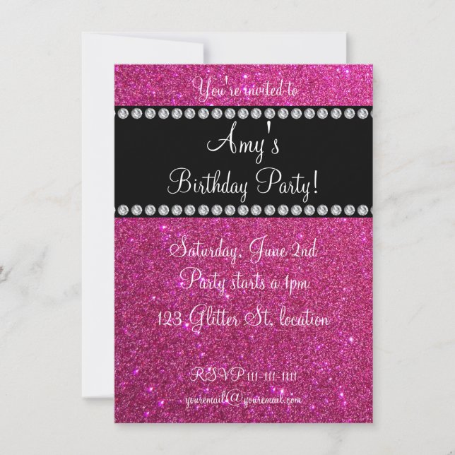 Pink glitter birthday invitation (Front)