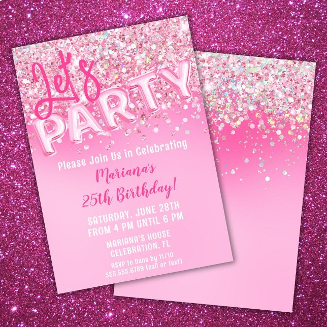 Pink Glitter Birthday Party Invitation (Creator Uploaded)