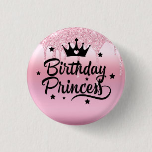 Pink Glitter "Birthday Princess" 3 Cm Round Badge