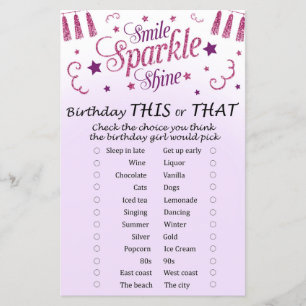 Pink glitter Birthday This or That Game