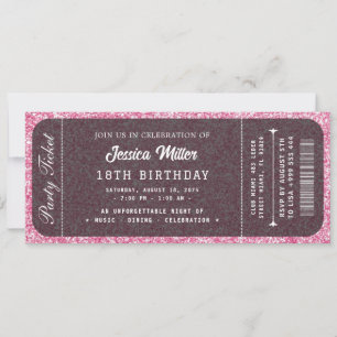 Pink Glitter Birthday Ticket Invitation