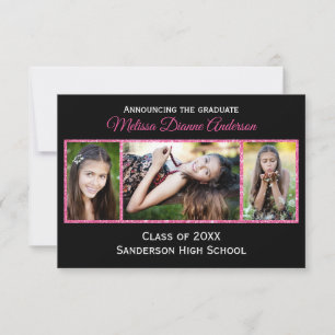 Pink Glitter/Black Background-3x5Grad Announcement