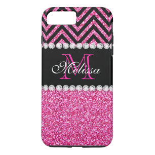Pink Glitter Black Chevron Monogram Girly Case-Mate iPhone Case