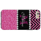 Pink Glitter Black Chevron MonogramMED
