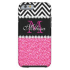 PINK GLITTER BLACK CHEVRON MONOGRAMMED