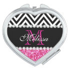 PINK GLITTER BLACK CHEVRON MONOGRAMMED