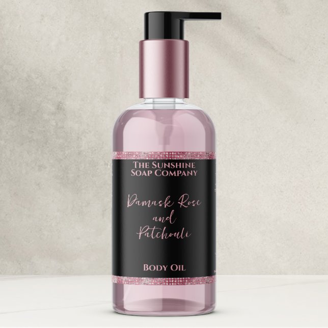 Pink Glitter & Black Cosmetics Bottle Label (Creator Uploaded)