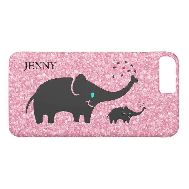 Pink Glitter Black Elephants Case-Mate iPhone Case (Back (Horizontal))