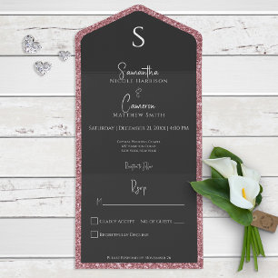 Pink Glitter & Black Glam Modern No Dinner All In One Invitation