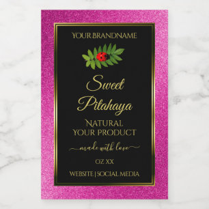 Pink Glitter Black Product Labels Fine Gold Frame