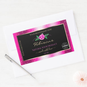 Pink Glitter Black Product Labels Floral Rose Logo
