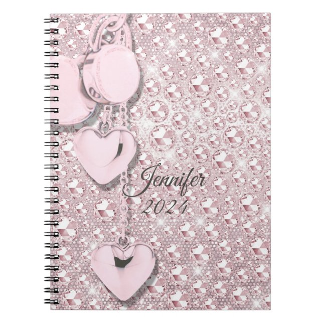 Pink Glitter Blush Drips Monogram 2024 Notebook (Front)