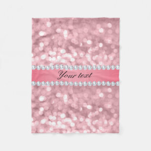 Pink Glitter Bokeh and Diamonds Personalised Fleece Blanket