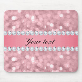 Pink Glitter Bokeh and Diamonds Personalised Mouse Pad
