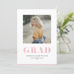 Pink Glitter Bold GRAD Typography Graduation Photo Announcement