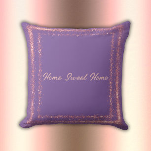 Pink Glitter border monogram on purple   Cushion