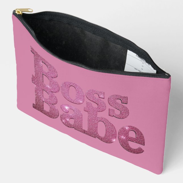 Pink Glitter Boss Babe Accessory Pouch (Open)