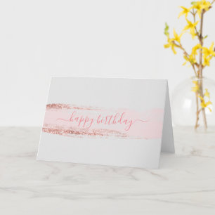 Pink Glitter Brushstroke Birthday Card