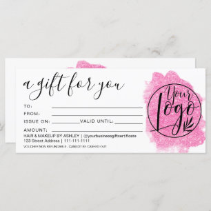 Pink glitter brushstroke gift certificate logo