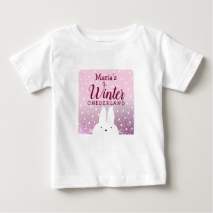 Pink Glitter Bunny Winter Onederland Baby T-Shirt