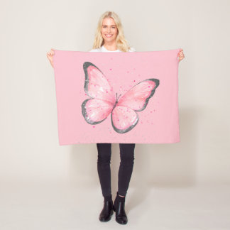 pink glitter butterfly fleece blanket