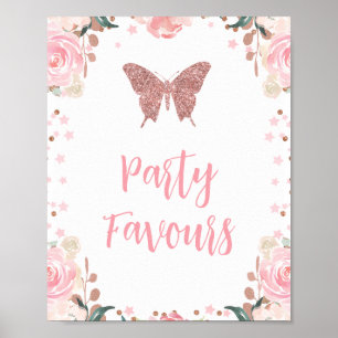 Pink Glitter Butterfly Party Favours Birthday Sign