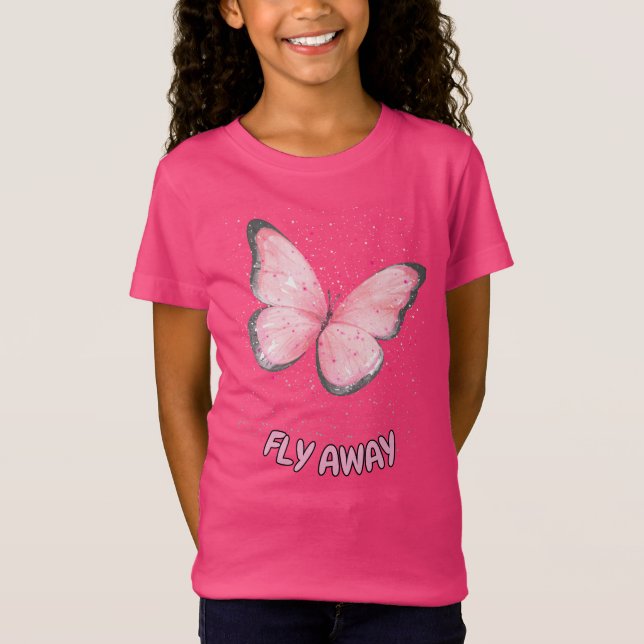 pink glitter butterfly T-Shirt (Front)
