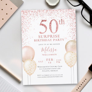 Pink Glitter Calligraphy Surprise 50th Birthday Invitation