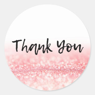 Pink Glitter Calligraphy Thank You Classic Round Sticker
