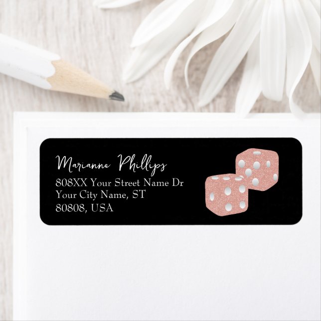 Pink Glitter Casino Dice on Black (Insitu)