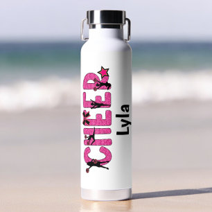 Pink Glitter Cheer Personalised Water Bottle