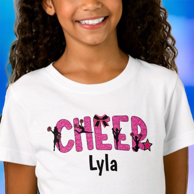 Pink Glitter Cheerleader Cheer Personalised T-Shirt (Creator Uploaded)