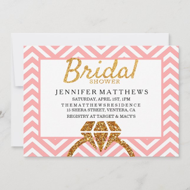 Pink Glitter Chevron Bridal Shower Invitation (Front)